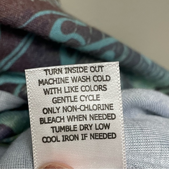 Women's One World Large Boho 3/4 bubble sleeve blouse blue green art to wear - Picture 4 of 12